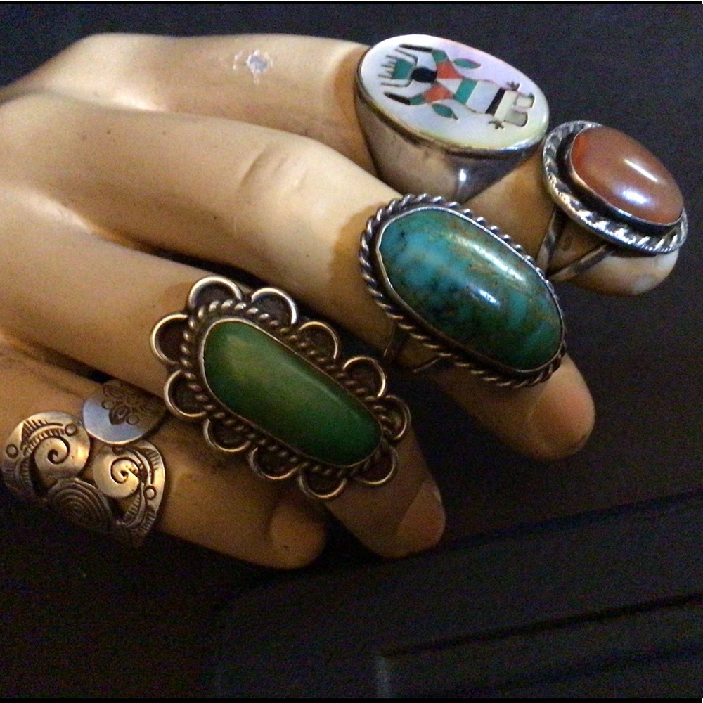 Sterling Silver Navajo, Southwest, Native American Turquoise Ring Lot Sz 5 to 8
